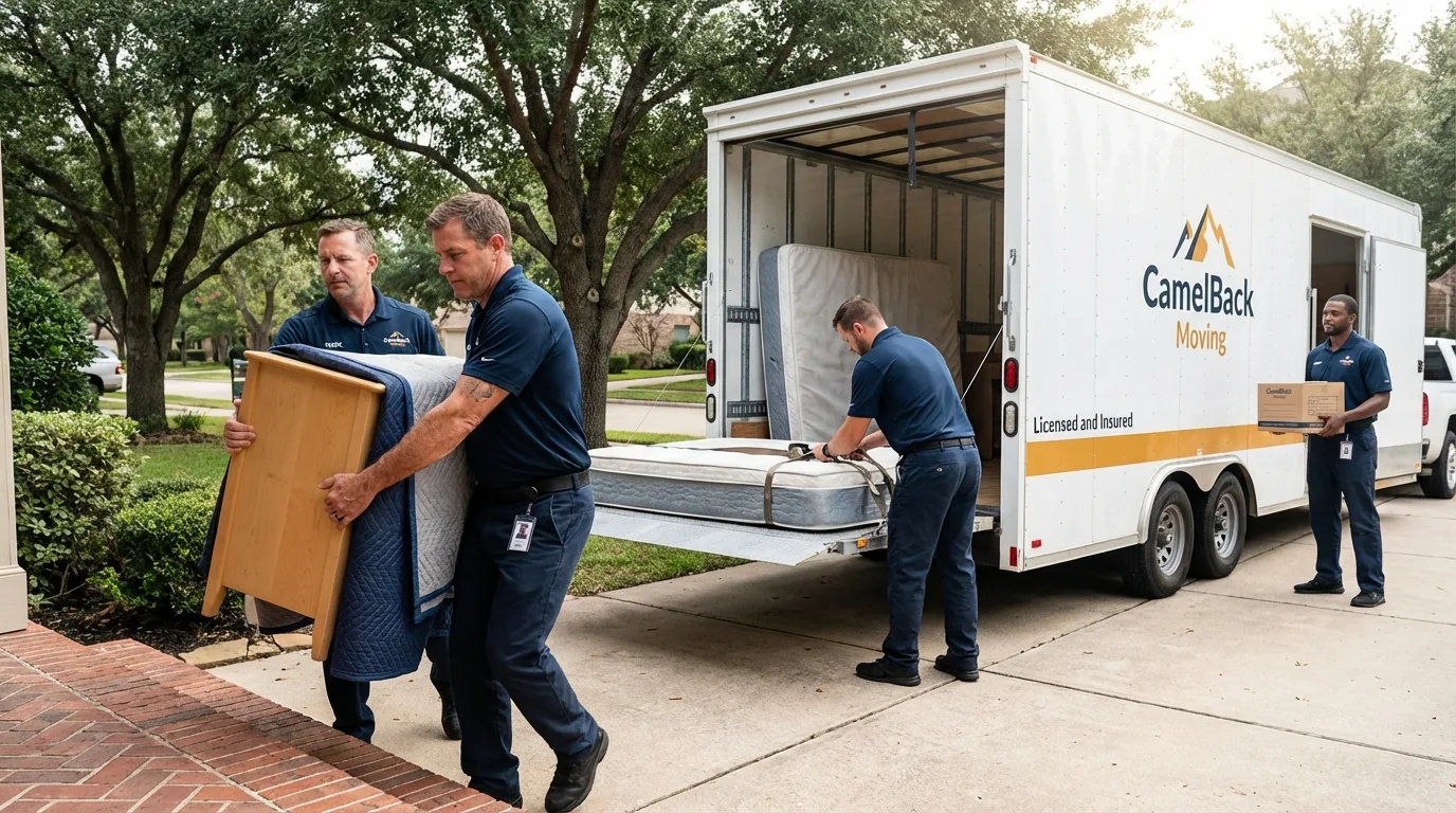 Crew loading residential truck for cross-state move from Cave Creek, AZ