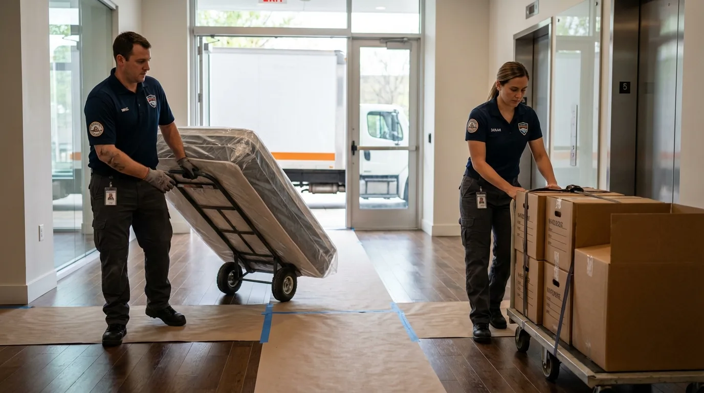 Professional apartment movers loading elevator in Cave Creek, AZ